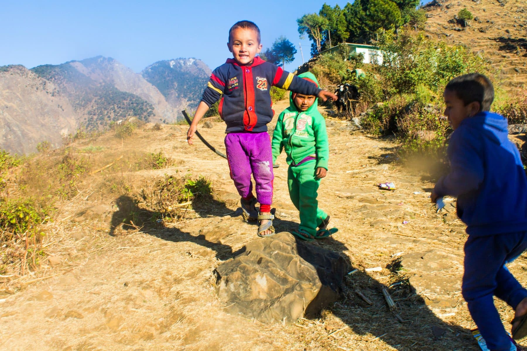Children playing outdoors in the hills of Nepal